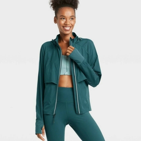 All in Motion Womens Teal Hooded Windbreaker Jacket | Size XL | Sport Zip-up - Picture 1 of 11